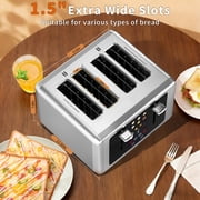 WHALLULTRA 4 Slice Touchscreen Toaster, Stainless Steel, 6 Bread Modes & 6 Shade Settings, Extra Wide Slots, Silver