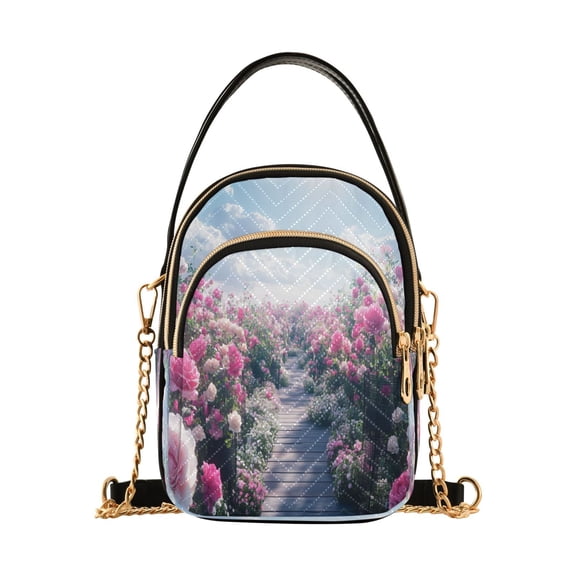 YAZAOO Cross Body Fashion Shoulder Waist Purse Bags Blooming Pink Rose Garden Pocket Handbags