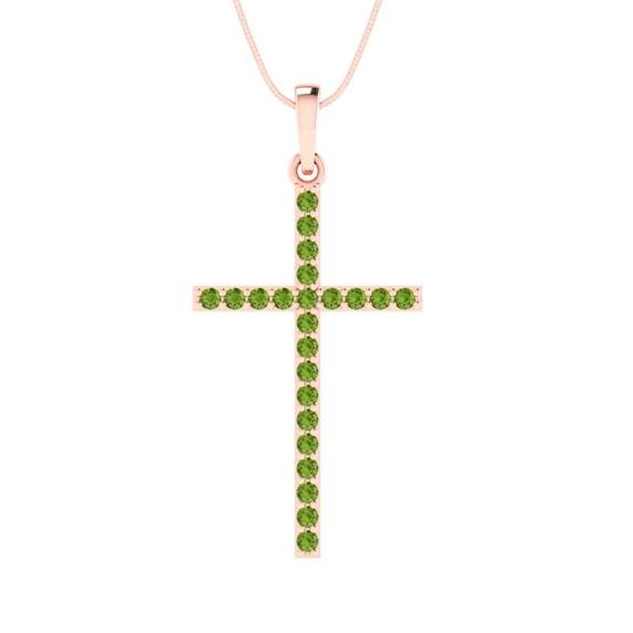 0.6 ct Brilliant Round Cut Natural Peridot 14k Rose Gold Pendant with 16" Chain