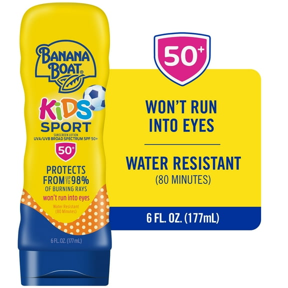 Banana Boat Kids Sport SPF 50 Sunscreen Lotion, Tear Free Kids Sunscreen, Child Sunblock, 6 fl oz