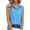 thumbnail image 4 of Linen Tank Top for Women V Neck Button Down Sleeveless Shirt Fashion Casual Officewear Slim Fit Solid Color Breathable Lightweight Summer Daily Tops, 4 of 7
