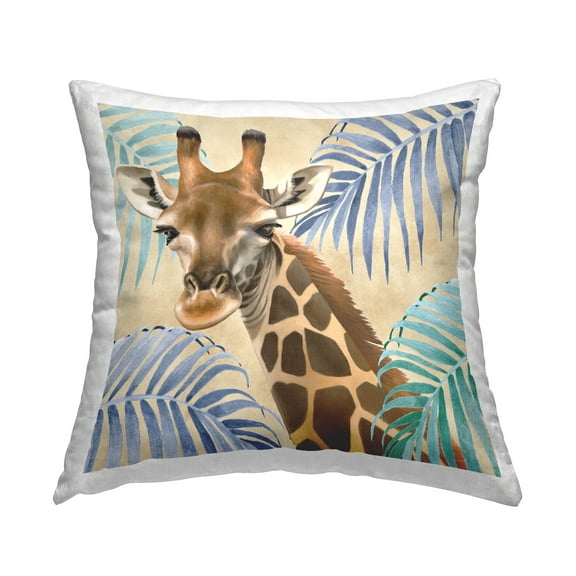 Stupell Industries Giraffe & Tropical Palms Decorative Printed Throw Pillow, 18 x 18