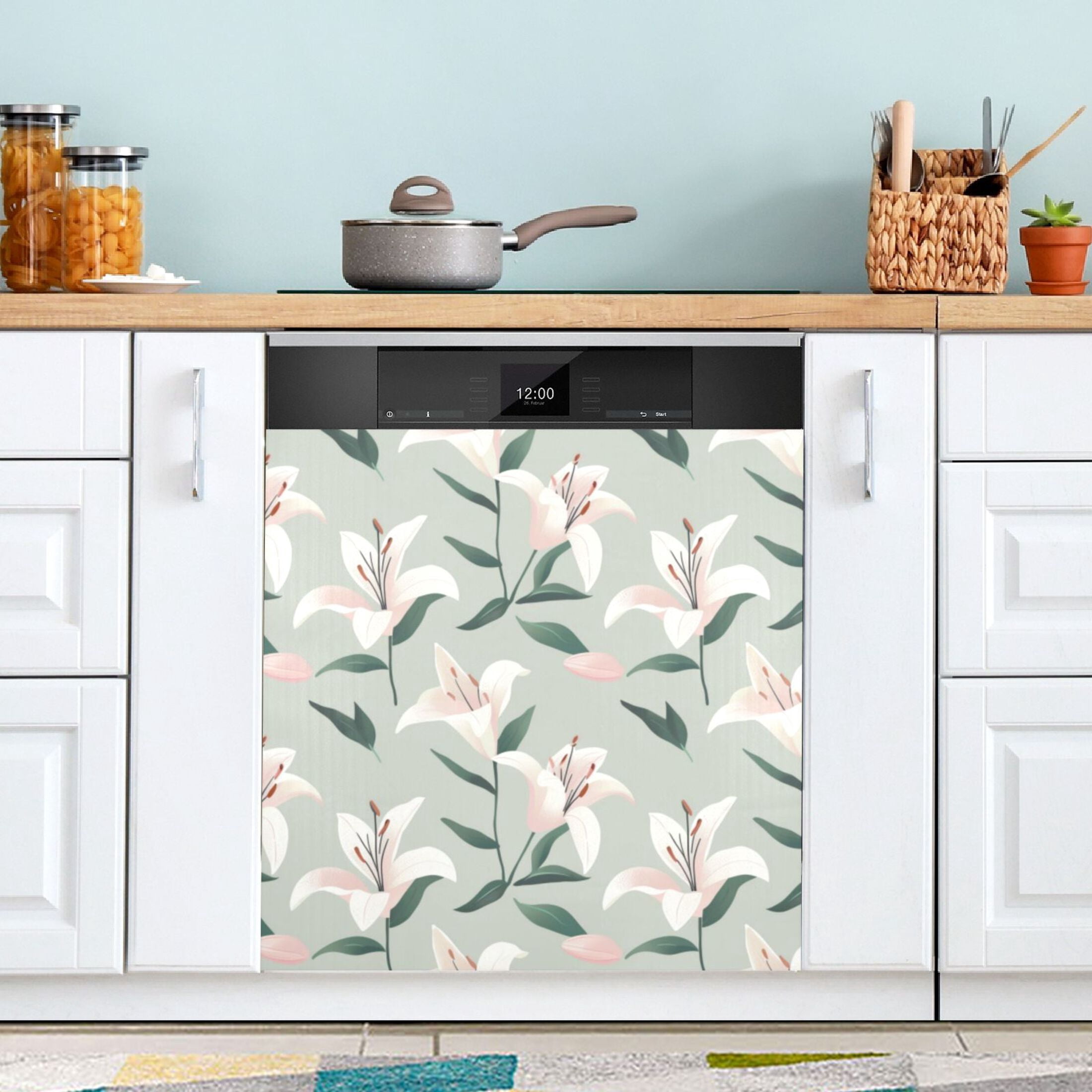 Dishwasher Magnetic Sticker 23x26 Inch Refrigerator Magnetic Sticker Washing Machine Magnetic Sticker Kitchen Panel Magnetic Sticker Home Decor Cartoon White Lily