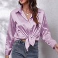 thumbnail image 3 of Camisa de manga larga de satén para mujer - Blusa de imitación de seda con ribete en contraste - Moda europea americana para el trabajo/vestir informal, 3 of 6