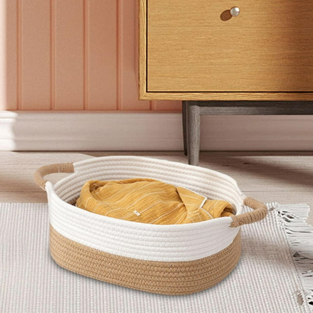 Cestas tejidas de cuerda para organizar, cesta pequeña, cesta de organización suave, cesta de regalo, cesta de almacenamiento vacía para dormitorio de 35cmx25cmx13cm BLESIY Cesta de almacenamiento de cuerda tejida