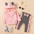 thumbnail image 2 of Fesfesfes Toddler Kids Girls Solid Color Cotton Ruffle Bow Clothes Hoodies Rabbit Ear Suit, 2 of 8