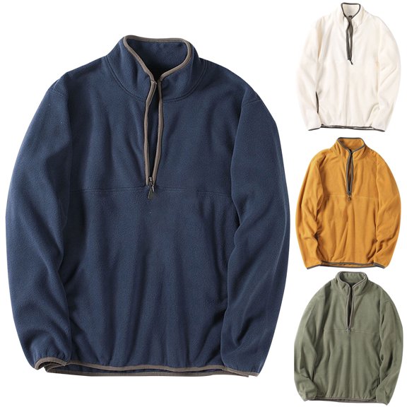 Momasggi Fleece Sweatshirts for Men Half Zipper Pullover Tops Fall Winter Warm Sweatshirt Loose Casual Solid Color Long Sleeve Sweatshirt with Pockets Navy XL