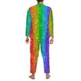 thumbnail image 3 of Mens Pajamas Set - Glitter Rainbow Printa Comfy Long Sleeve Button Up Pajama Sets for Men 2 Piece, Soft Sleepwear Nightwear Pjs Lounge Sets for Men with Pockets, 3 of 5