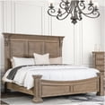 thumbnail image 2 of Weathered Oak Eastern King Bed Frame with Carved Headboard, Solid Wood Traditional Platform Bed for Bedroom, 2 of 10
