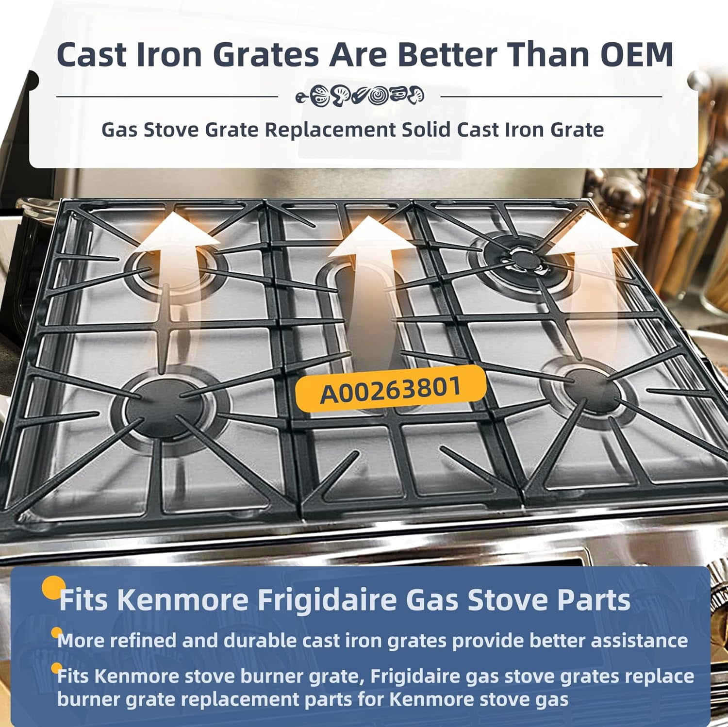 A00263801 Cast Iron Grate Replacement For Kenmore Stove Parts Ap6036421 Gas Stove Grate Center 5304492146 Wci-A00263801, 5304492147 Burner Grates Stove Parts Surface Burner Center Grates