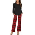 thumbnail image 5 of MLDRA Womens Pajamas Set Plaid Pjs Long Sleeve Crew Neck Lounge Top with Long Pants 2 Piece Sleepwear, 5 of 6