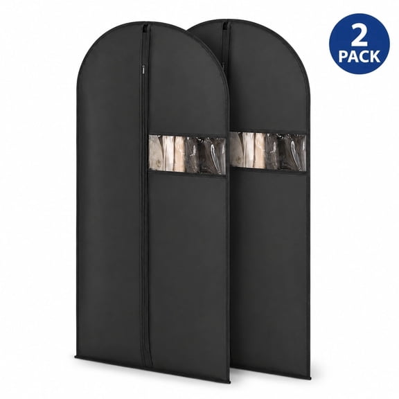 Hanging Clothes Garment Bags, 63"Dress Bags for Gowns, Black, 2-Pack