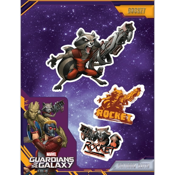 Marvel Guardians of The Galaxy Rocket Raccoon Decals - Set of 3 Vinyl Stickers for Laptop Computer Skateboard Car - Marvel Stickers for Kids and Adults