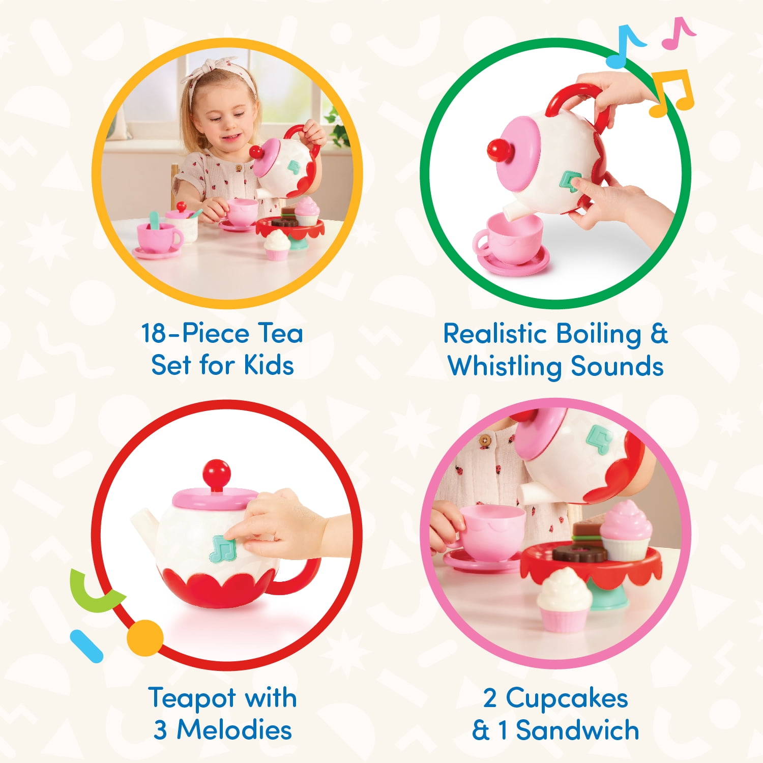 Battat Whistle & Sing Tea Set Musical Teapot with Accessories, Toddler and Preschool Toys