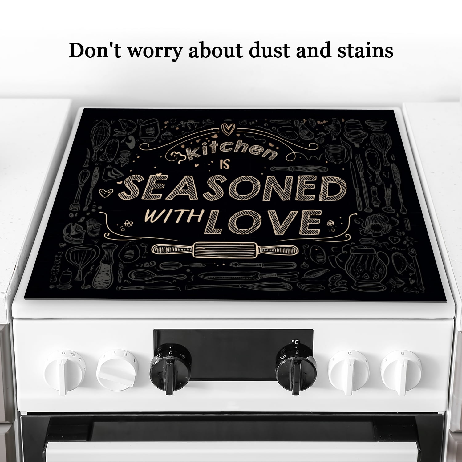 Diatomite Stove Cover for Cooktop, Kitchen with Love Stylish Print Heat Resistant Stovetop Cover, Non-slip Washable Mat for Kitchen RV (28×20 Inch)