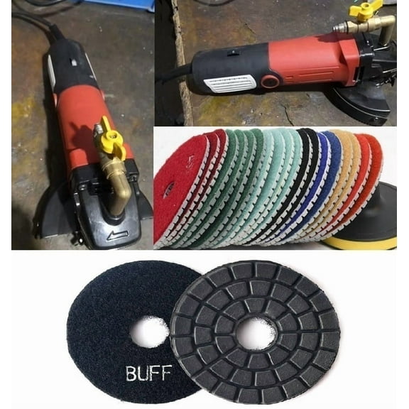 Wet Polisher and 9pcs stone concrete granite quartz marble diamond polishing pad buffer