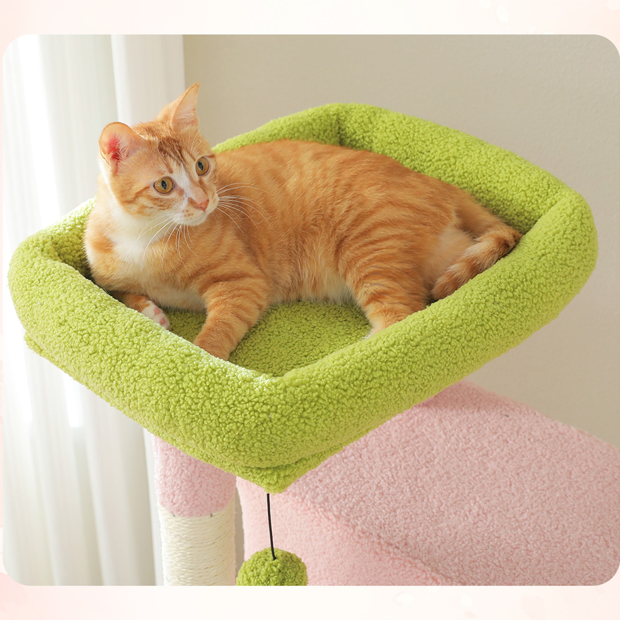 Kadyn 71" Large Cat Tree Tower for Indoor Cats, Multi-Level Cat Tree House with Padded Perches, Scratcher, Hammock, 2 Cozy Cat Condos and Scratching Posts, Pink