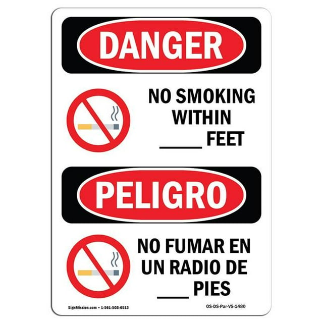 SignMission OS-DS-A-1218-VS-1480 12 x 18 Po Signe de Danger OSHA - Ne Pas Fumer à l'Intérieur x Pieds Bilingue