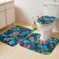 thumbnail image 4 of Pink Blue Floral Bathroom Rugs Set Spring Watercolor Flower Green Leaf Oil Painting Style Non Slip Absorbent Bath Mats 3 Piece Set with Bathroom Rug, U-Shaped Floor Mat, Toilet Seat Cover Small Size, 4 of 9