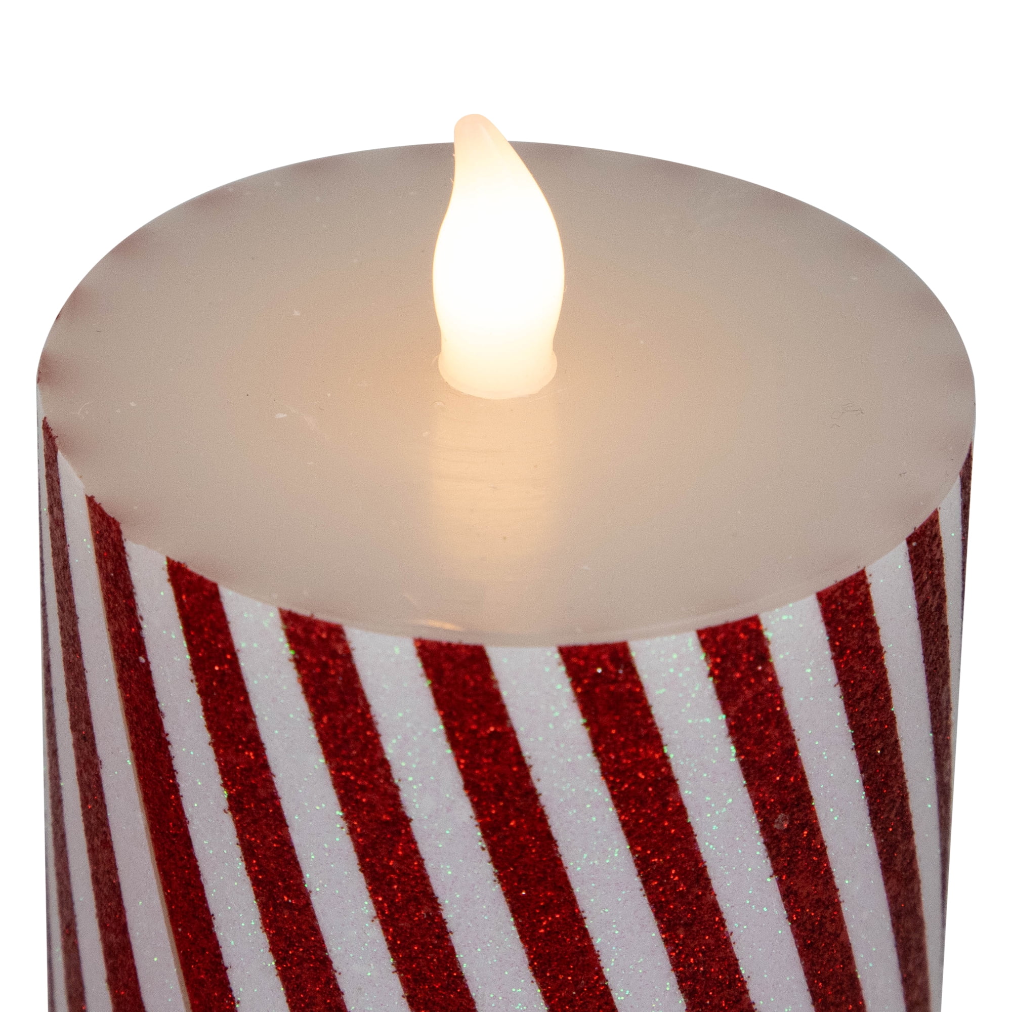 Northlight LED Flickering Flameless Candy Cane Striped Christmas Wax Pillar Candles - 6" - Set of 3