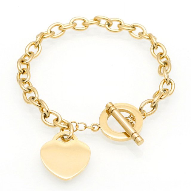 ShiYe toys store Pulsera elegante dorada con dijes de corazón en blanco y cadena de eslabones de acero inoxidable para mujer, cierre de cierre de palanca