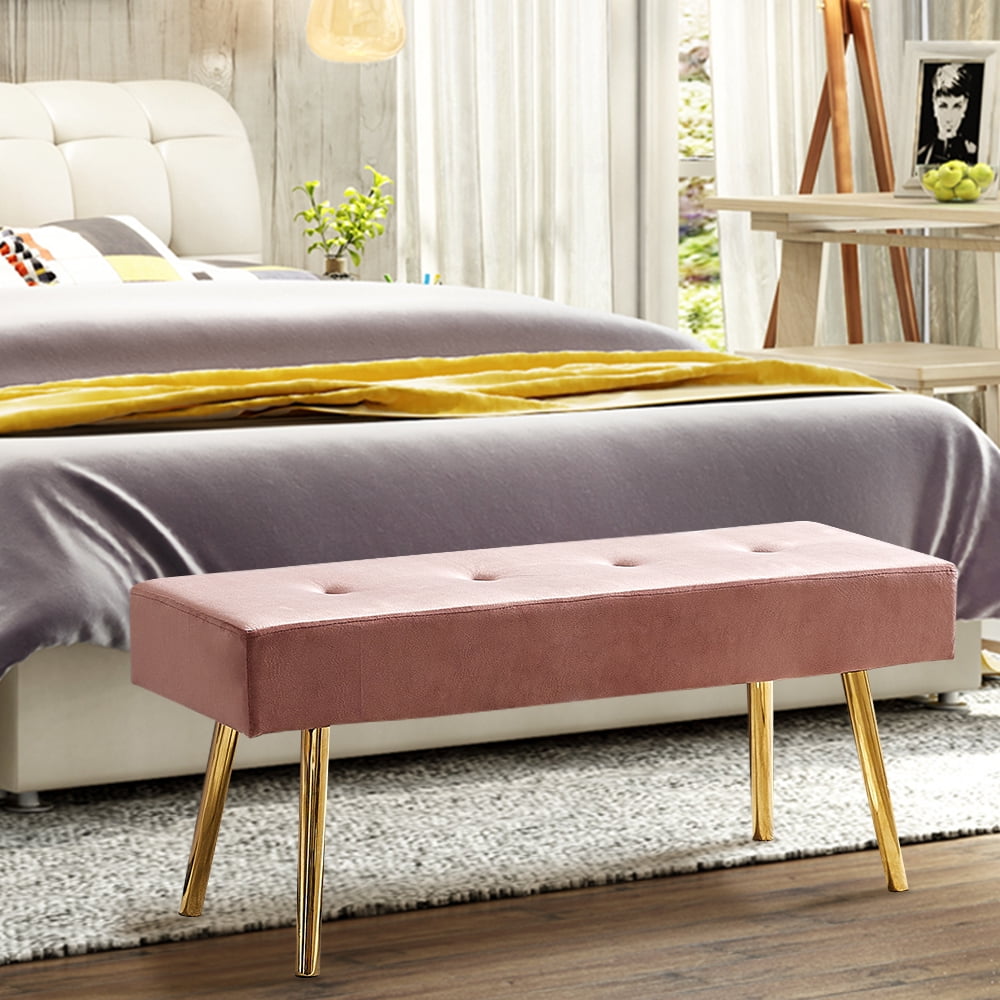 Long Bench Bedroom Bed End Stool Bed Benches Pink Tufted Velvet With