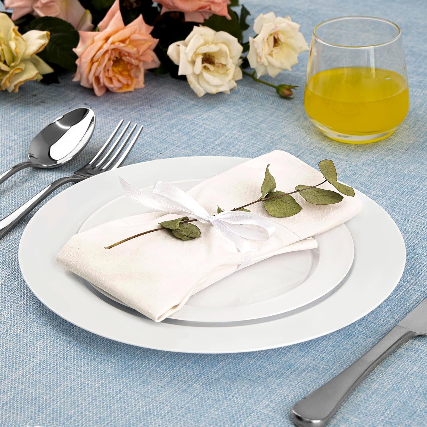 SETUP Disposable White Round 75 " and 1025" Plastic Party Plates (100 Count)