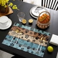 thumbnail image 3 of Light Blue Brown Placemats Set of 6, Rustic Farmhouse Dog Paw Vintage Placemats for Dining Table, Place Mats for Kitchen Tabletop, Waterproof Wipeable Dining Table Mats Set, 3 of 9