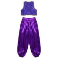 thumbnail image 4 of Aislor Kids Boys Arabian Prince Street Rats Costume Silky Waistcoat with Harem Dance Pants Purple 14, 4 of 7