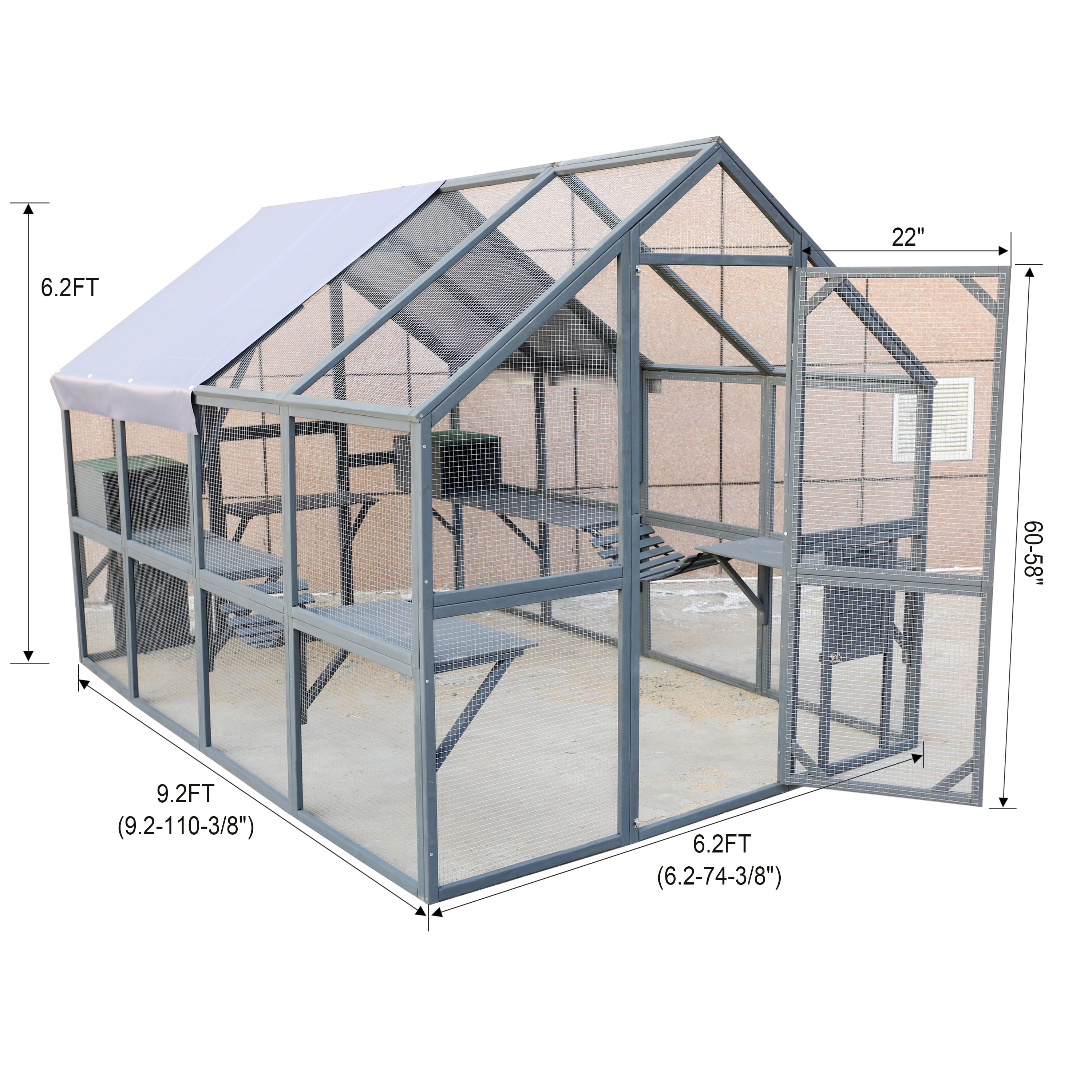 ZephyPaws 111 in Large Catio Outdoor Cat Enclosures,Wooden Cat House with Rest Houses,Platforms,Bridge and Waterproof UV Cover,Gray
