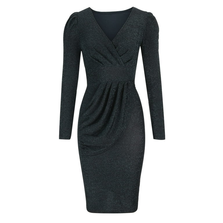 green emerald velvet dress Black High Neck Midi Pencil Dress – Fitted Silhouette, Elegant Wear 8 US / 42 EU