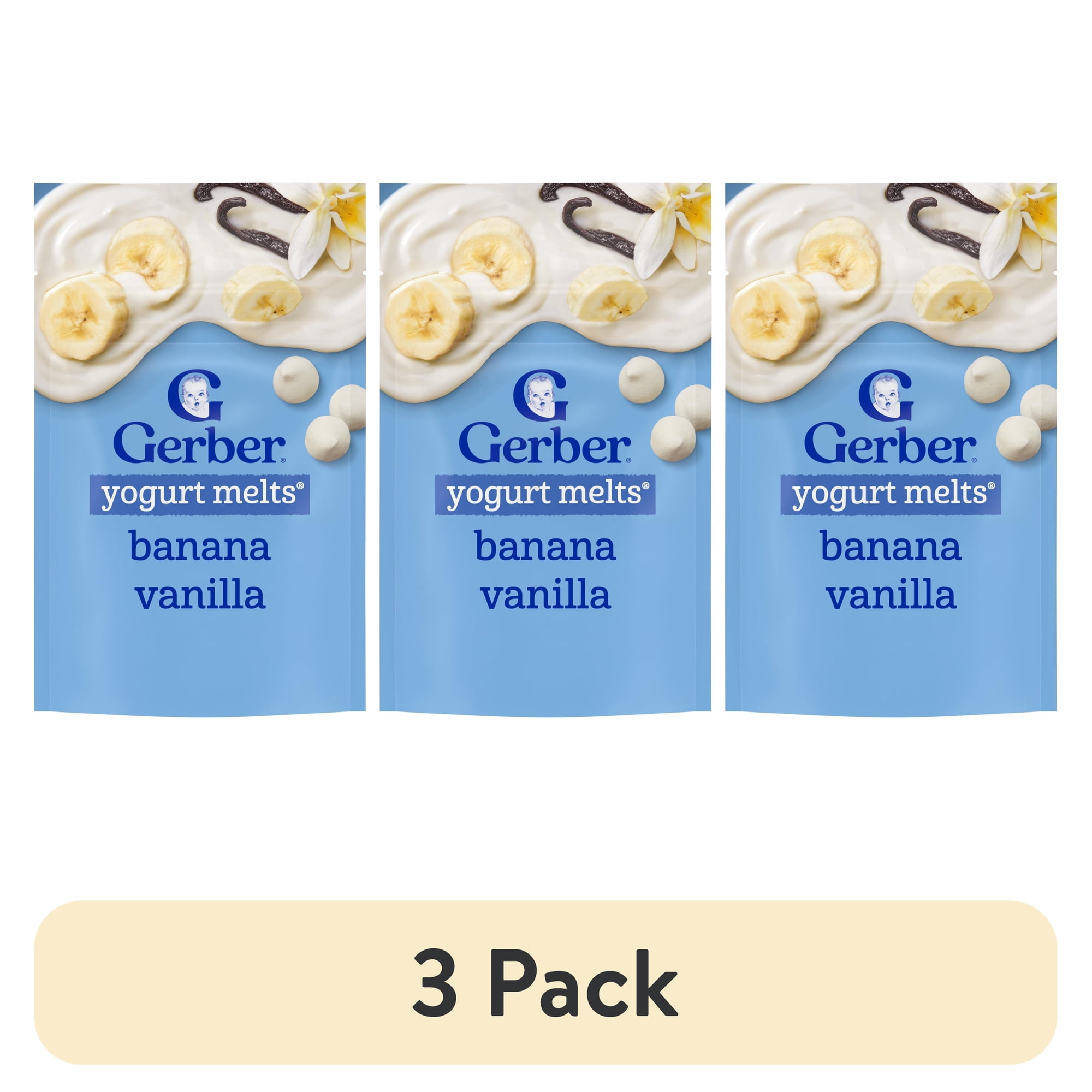 (3 pack) Gerber Stage 3 Baby Snacks, Yogurt Melts, Banana Vanilla, 1 oz