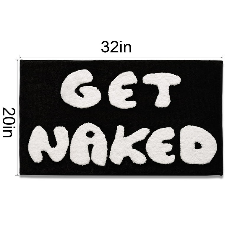 Get Naked Black & White Bath Mat Backing Water Absorbent Bathroom