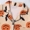 thumbnail image 4 of Cute Halloween Pajamas for Women Satin Raglan Stretch Bat Print Halloween Pj Loungewear Button Down Short Sleeve Sleepwear Set, 4 of 8