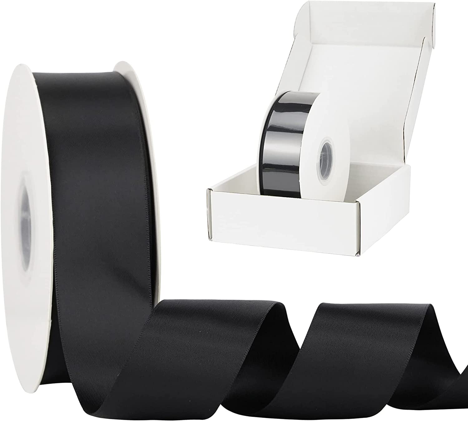 1-1/2 inch Double Face Satin Ribbon, Polyester Satin Black Ribbon 50 Yards Per Roll for Gift Wrapping Bows Making Floral Bouquet Wedding Decor Baby Shower Party Favor and Craft Supplies
