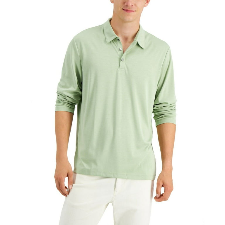 Alfani Men's AlfaTech Stretch Solid Long Sleeve Polo Shirt Louisiana Green-XL