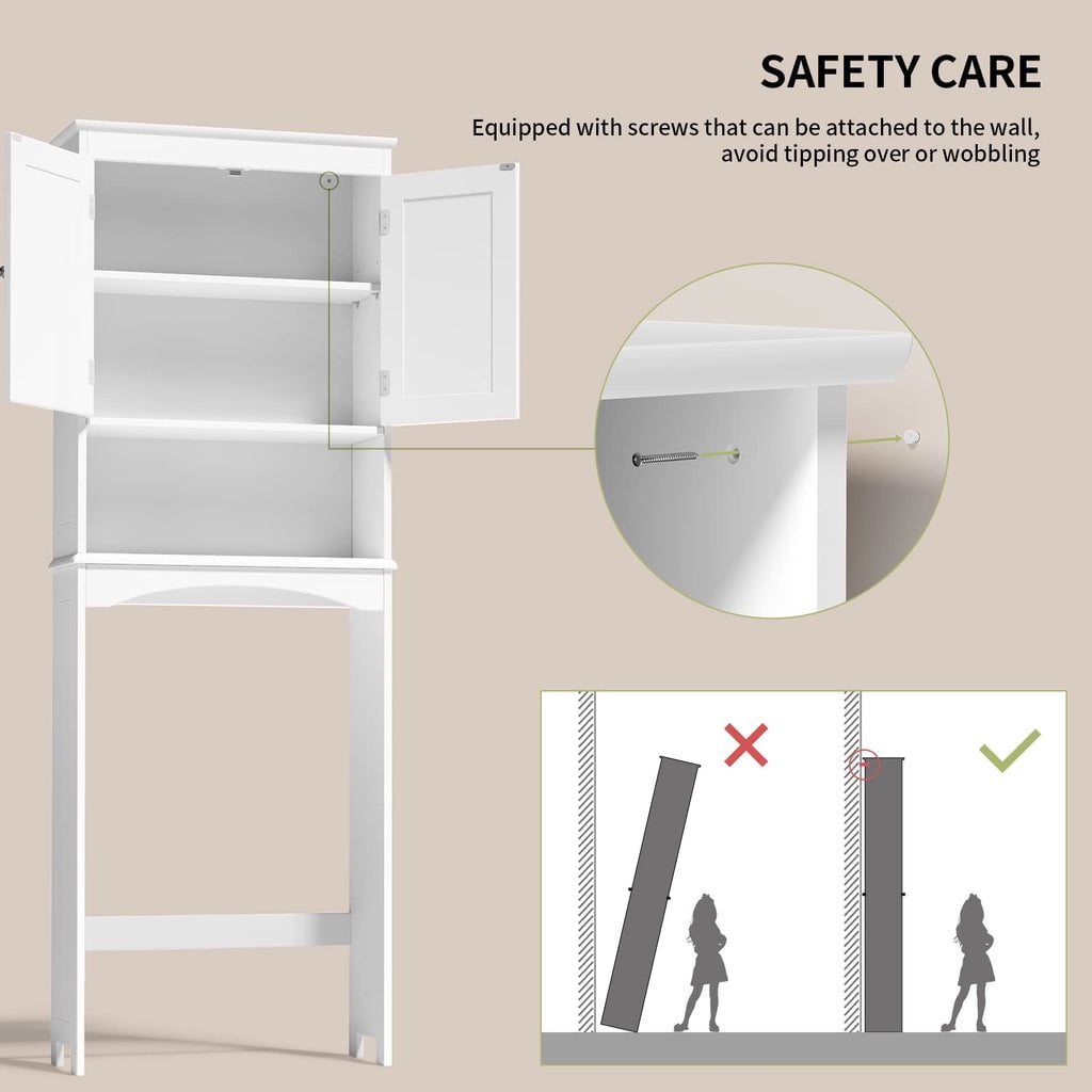 Aiho 66.1" over the Toilet Storage Cabinet with Adjustable Shelf and Open Storage Shelf, Freestanding - White