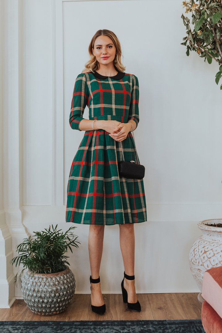 Ducklingup Ducklingup Family Matching Dress Plaid Round Neck Elbow Sleeve One Piece For Women Parent Child Outfit Green Walmart Com Walmart Com