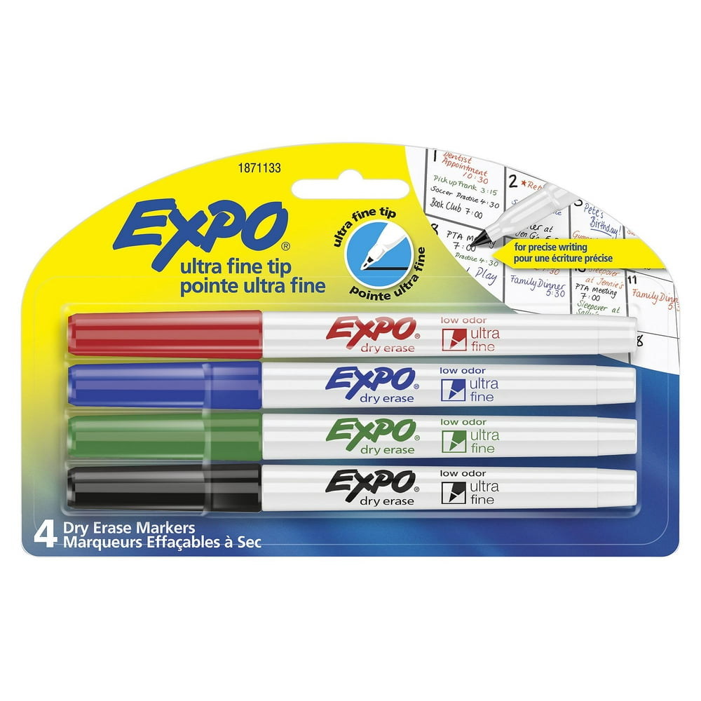 Sanford Expo Dry Erase Markers, Ultra Fine Tip, Assorted Colors, 4