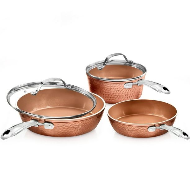 Gotham Steel Hammered Collection Pots and Pans Set, 5Pieces Premium