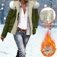 thumbnail image 2 of Uaswgudfs Women's Puffer Jacket with Removable Faux Fur Hood, Long Sleeve Fleece-Lined Winter Coat with Pockets - Casual Outerwear Green L, 2 of 9