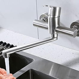TOLSUNY Commercial Kitchen Faucet Wall Mount With Pre-Rinse Sprayer - 36" Height, 12" Swing Spout For Restaurant & Industrial Sinks