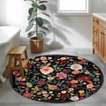 thumbnail image 3 of Watercolor Flowers Round Area Rug 3Ft Washable Small Circle Rugs for Kitchen Entryway, Farmhouse Floral Vintage Black Non-Slip Carpet Floor Mats Indoor Outdoor Carpet Runner Aesthetic Home Decor, 3 of 8