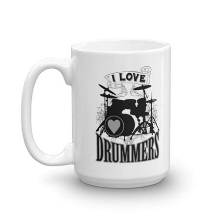 I Love Drummers Drum Set Silhouette Coffee & Tea Gift Mug, Kitchen Stuff, Decorations, Merchandise & Accessories For Band Drummer Fan, Rock Or Heavy Metal Music Lovers, Groupie Girls & Women (List Of Best Heavy Metal Bands)
