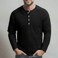 thumbnail image 4 of Domuza Mens Henley Shirts Casual Fashion Long Sleeve Button Down Waffle T-Shirt Fall Thermal Comfy Basic Lightweight Slim Fit Pullover Black 3XL, 4 of 6