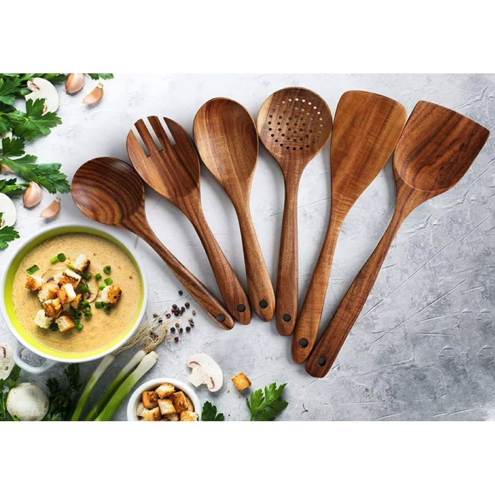 Zulay Kitchen Teak Wooden Cooking Spoons (6 Pc Set), 6 - Harris Teeter