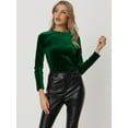 thumbnail image 2 of DARING DIVA Round Neck Stretchy Velvet Blouse XL Dark Green, 2 of 6