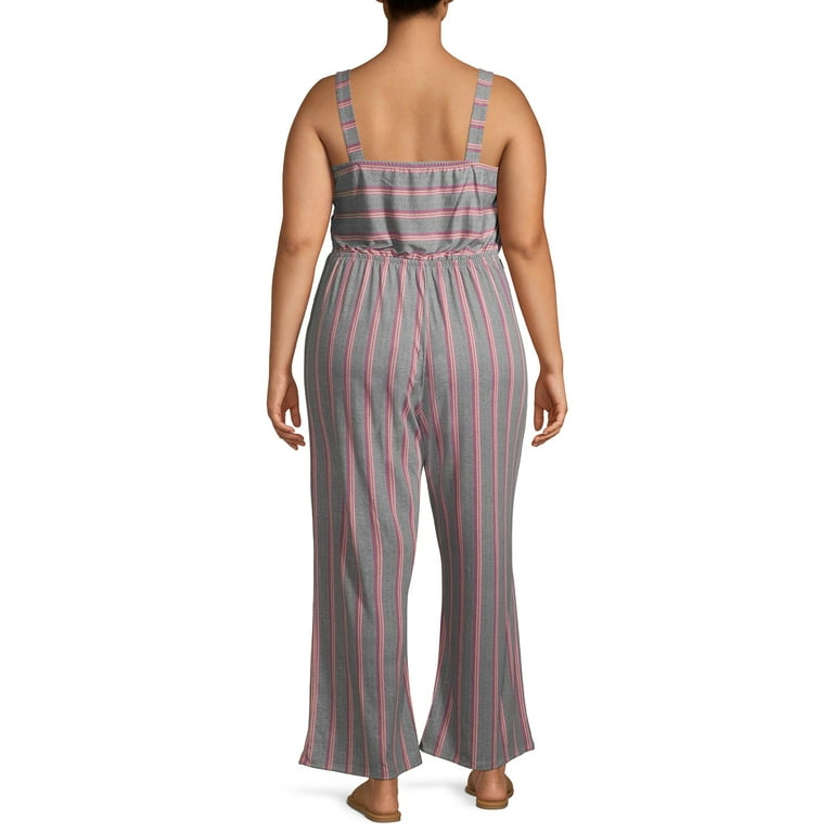Derek Heart Juniors Plus Size Twist Front Striped Jumpsuit