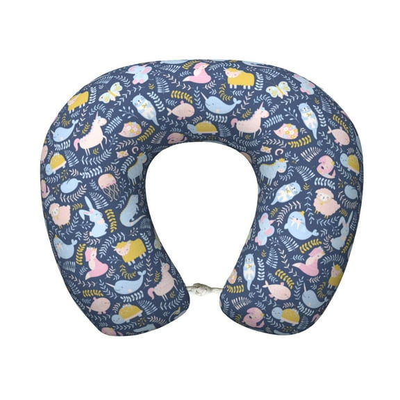 KLL Cute Baby Animals Pattern Memory Foam Cervical Neck Pillow Versatile U-Shaped Pillows for Home/Office/Camping/Travelling/Soft Washable Cover