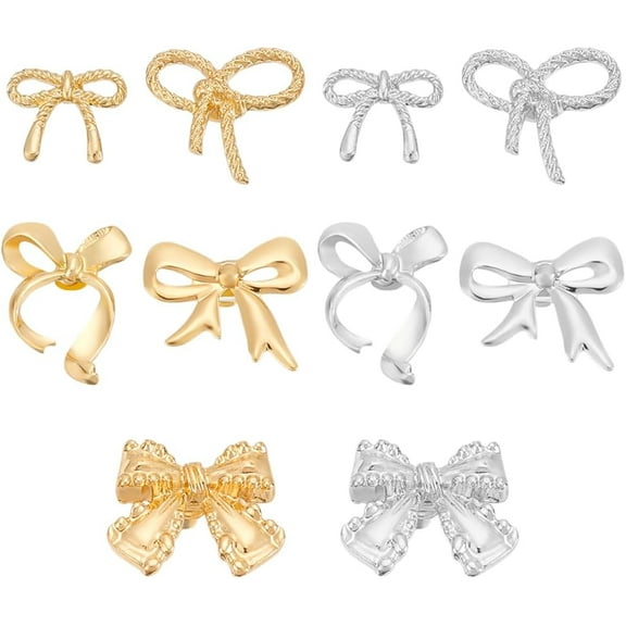 10 Pairs 2 Colors Bowknot Stud Earrings 10 Styles Small Ribbon Stud Earrings Christmas Bow Stud Earring for Jewelry Making Birthday Gift